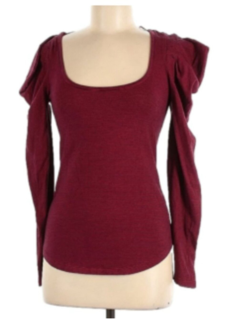 Free People Penelope Puff Sleeve Red Black Stripe Long Sleeve Top Size M Casual - Picture 2 of 5